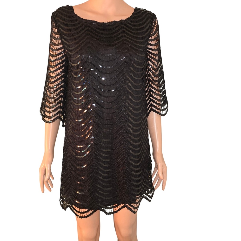 Ark‎ & Co. Black Sequin Dress Party Cocktail Mini 3/4 Sleeve Medium